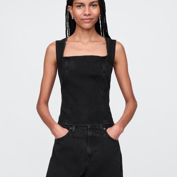 Denim Square-Neck Top | Washed Black | Size 4 | NWT | GAP - Picture 3 of 4